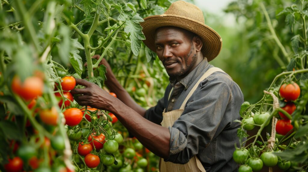 african man harvesting vegetables