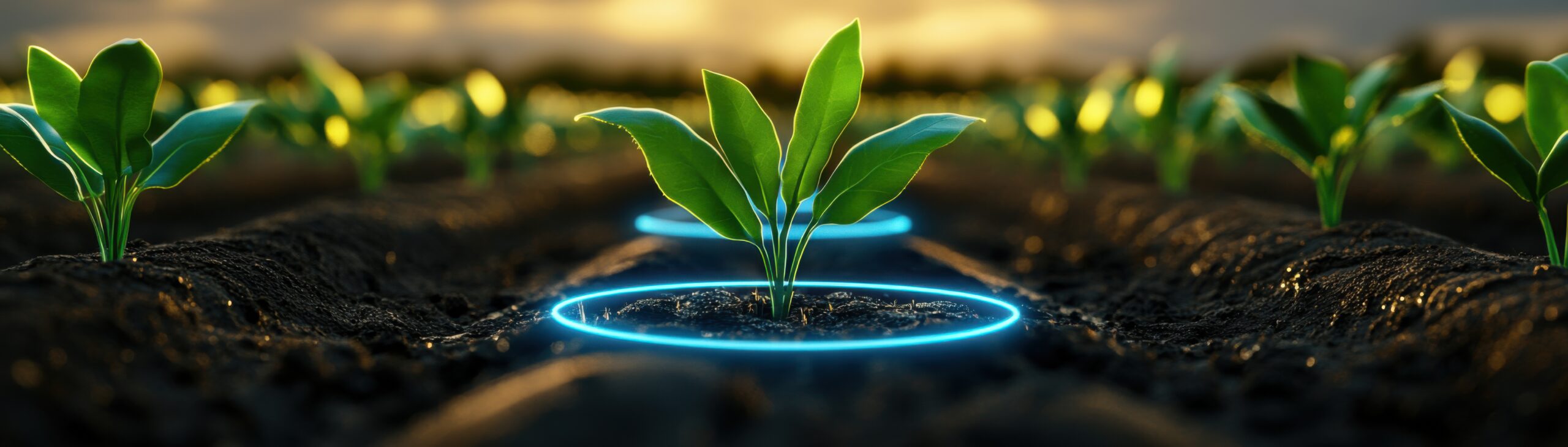 create scene iotconnected farm with sensors optimizing crop growth resource usage