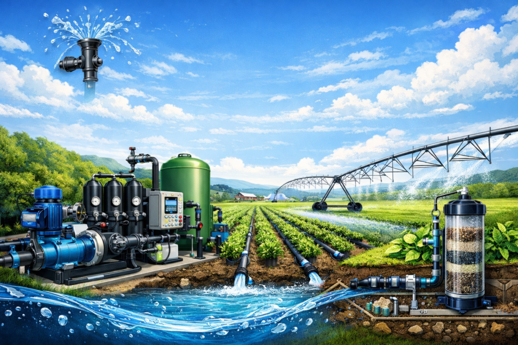 système d'irrigation moderne en campagne